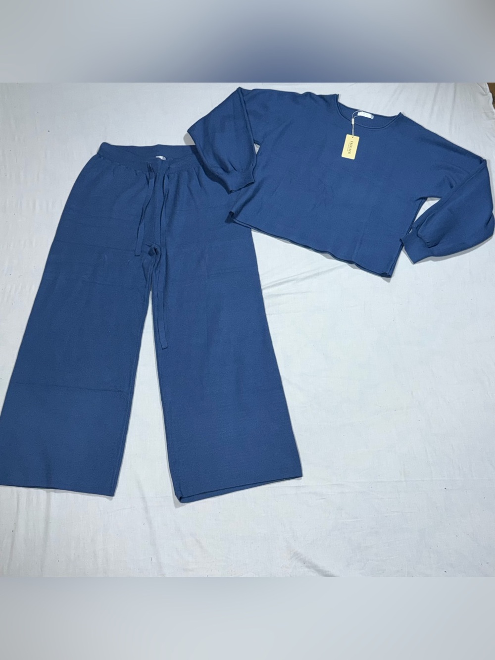 Ekouaer Women's L Blue 2 Piece Lounge Set Hoodie Wide Leg Pants NWT O78